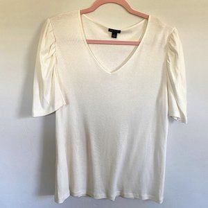 Ann Taylor Ribbed Cap Sleeve White Top - Never Worn